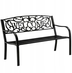 Lean Ławka Ogrodowa Taras Ogród Park Metalowa Oparcie WELCOME Czarna 127 cm