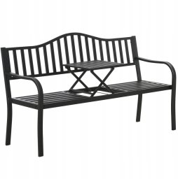 Lean Ławka Ogrodowa Taras Ogród Park Metalowa Oparcie Stolik Czarna 150 cm