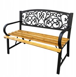 Lean Ławka Ogrodowa Park Taras Ogród Metalowe Oparcie Drewniana Zdobiona 118 cm