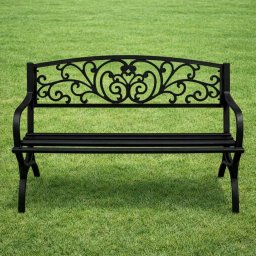 Lean Ławka Ogrodowa Taras Ogród Parkowa Metalowa Oparcie Zdobiona Czarna 127 cm