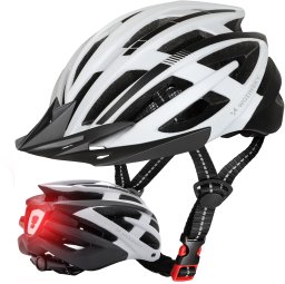 Wozinsky Kask rowerowy z odpinanym daszkiem i tylną lampką USB 54-57 cm - czarno-biały WOZINSKY