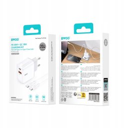 Ładowarka TelForceOne BWOO ładowarka sieciowa CDA182 QC 38W 1x USB-A + 1x USB-C 3,8A z kablem USB-C 1 m biała