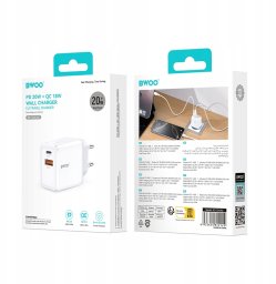 Ładowarka TelForceOne BWOO ładowarka sieciowa CDA182 QC 38W 1x USB-A + 1x USB-C biała