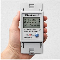 Qoltec qoltec Jednofazowy elektroniczny licznik zużycia energii na szynę DIN | RESET | licznik okresowy i stały | 230V | 60A | LCD | LED | 2P