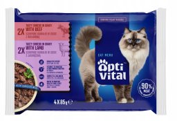 Crave OptiVital saszetki - pełnoporcjowa  karma dla dorosłych kotów. Z jagnięciną i wołowiną  4x85g