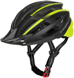 Wozinsky Kask rowerowy MTB z odpinanym daszkiem tylną lampką USB 57-62 cm - czarno-żółty