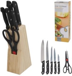 Gerimport zestaw 7 noży z nożyczkami i drewnianym stojakiem (19 cm) 33 5 x 11 x 7 5 cm KITCHEN&GO 8445393419053 (8445393419053)