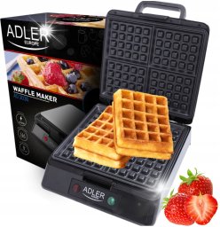 Gofrownica Adler Duża gofrownica 1500W 4 gofry chrupiące puszyste nieprzywierające płyty