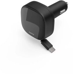 Ładowarka Hama HAMA ŁADOWARKA SAMOCHODOWA 30W Z ZWIJANYM KABLEM, 2 USB-C, CZARNA