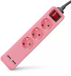 Listwa zasilająca ENTAC z 2x USB-A 3 gniazda 1,5 m Różowy
