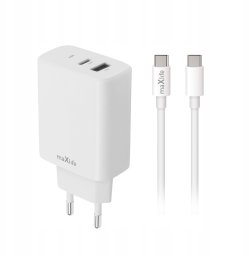 Ładowarka TelForceOne Maxlife ładowarka sieciowa PD QC MXTC-10-30AC 1x USB-C 1x USB 30W biała + kabel USB-C - USB-C 60W