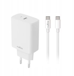 Ładowarka TelForceOne Maxlife ładowarka sieciowa PD QC MXTC-10-30C 1x USB-C 30W biała + kabel USB-C - USB-C 60W