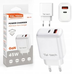Ładowarka Teltech Teltech ładowarka sieciowa GaN USB+TYP-C 45W PD PPS biały TCH-03