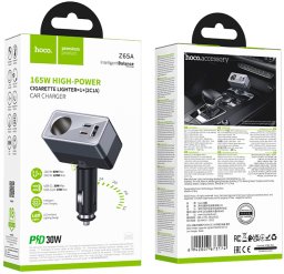 Ładowarka Hoco Ładowarka samochodowa Hoco z rozdzielaczem 1xUSB A + 2xUSB C + 1 port zapalniczki QC3.0 PD 165W/24V Z65A czarna