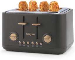 Toster Salter Toster 4 Kromki Salter PEBBLE Czarny Węgiel 1630W Rozmrażanie Tacka Okruchy