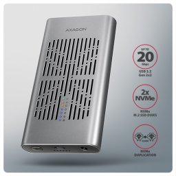 Axagon AXAGON EEM2-20GD, zewnętrzna obudowa USB-C 20 Gbps na dwa dyski SSD M.2 NVMe z funkcją klonowania