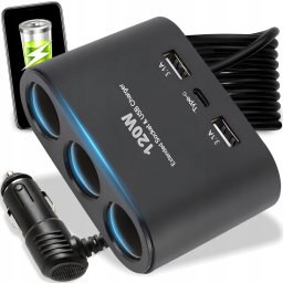 Ładowarka Retoo ROZDZIELACZ ZAPALNICZKI SAMOCHODOWEJ 3xGNIAZDA 2xUSB