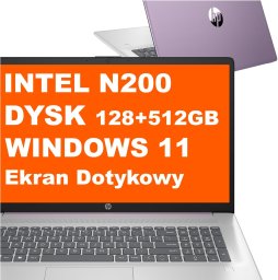 Laptop HP Laptop HP 17-cn3002tg / 9Q6A3UA / Intel N200 / 16GB / 128GB UFS + 512GB M.2 / Intel UHD / HD+ / Win 11 / Dotyk / Fioletowy