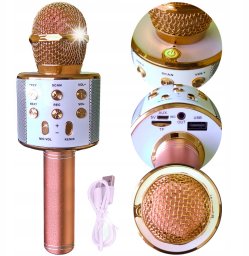 Mikrofon Xrec Mikrofon KARAOKE GŁOŚNIK WS858 BLUETOOTH RÓŻOWY Efekt Echo Dla Dzieci