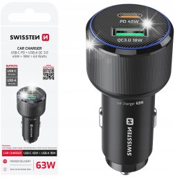 Ładowarka Canyon ŁADOWARKA SAMOCHODOWA kompaktowa SWISSTEN 1 x USB-C PD + 1 x USB-A QC 63W