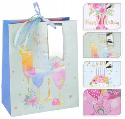Koopman Torba prezentowa pastelowa urodzinowa 10x18x23 cm 1szt