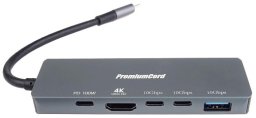 HUB USB PremiumCord PremiumCord Adaptér USB-C na 4K@60Hz HDMI + 10G USB3.2 A + 10G 2x USB-C + PD