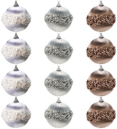 Slowmoose Bombki choinkowe nietłukące białe srebrne szampańskie 8 cm 12 szt.
