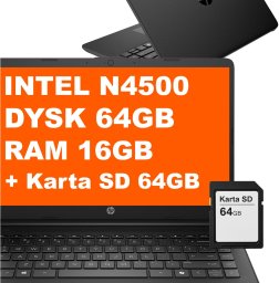Laptop HP Laptop HP 14-dq0020nr / 47X75UA / Intel N / 16GB / 64GB eMMC + 64GB SD / Intel UHD 600 / HD / Win 11 / Czarny