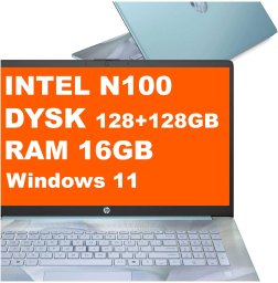 Laptop HP Laptop HP 17-cn3145ds / BK1C4UA / Intel N100 / 16GB / 128GB UFS + 128GB M.2 / Intel UHD / HD+ / Dotyk / Win 11 / Niebieski