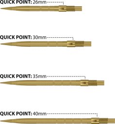 Harrows Końcówki stalowe ostre Harrows QUICK POINT - MICRO RIGDE goldGroty Harrows Micro Ridge Quick Points z precyzyjną strukturą zwiększającą kontrolę i stabilność. System Quick Point umożliwia szybką wymianę i dopasowanie rzutek do stylu gry. 30 m