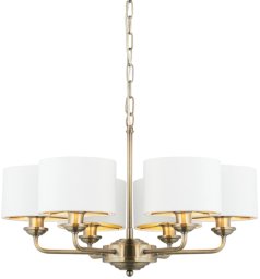 Lampa wisząca ENDON Żyrandol vintage Highclere 98936 Endon abażurowy biały mosiądz