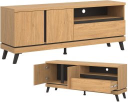 BogFran Szafka RTV Komoda Stolik pod telewizor 160 cm dąb kamienny czarny ATE AT01