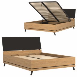 BogFran Łóżko z pojemnikiem 160x200 dwuosobowe dąb kamienny czarny ATE AT15
