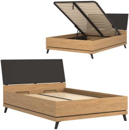 BogFran Łóżko z pojemnikiem 140x200 dwuosobowe dąb kamienny czarny ATE AT15