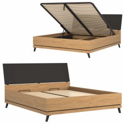 BogFran Łóżko z pojemnikiem 180x200 dwuosobowe dąb kamienny czarny ATE AT15