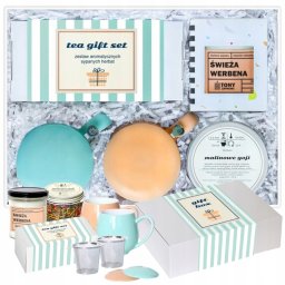 Cup&You ZESTAW BIG BOX "TEA GIFT SET" - HERBATY SYPANE ŚWIECA SOJOWA KUBKI Z ZAPARZACZAMI NA PREZENT UPOMINEK DLA KOBIETY FACETA DZIEWCZYNY CHŁOPAKA MAMY TATY BABCI DZIADKA