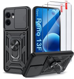 krainaGSM Etui Pancerne CZARNE SLIDE do Oppo Reno 13 FS|F 5G WZMACNIANE + 2x Szkło