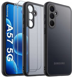 krainaGSM Etui do Samsung A57 5G CASE WZMACNIANE MATOWE CZARNE PANCERNE 2x SZKŁO
