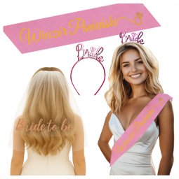 Party Deco Szarfa+Welon Bride+Opaska Rosegold Panieński
