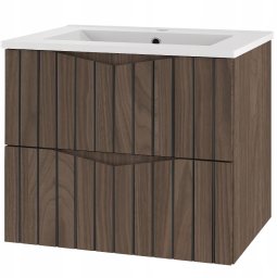 Comad Ryflowana szafka łazienkowa z umywalką 60 cm STELLA-02 DĄB ORZECH + CZARNY