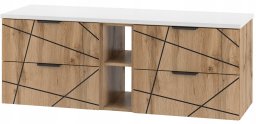 MEGSTYL Szafka łazienkowa WOOD z regałem i blatem 140 cm szuflady DĄB WOTAN + BIAŁY