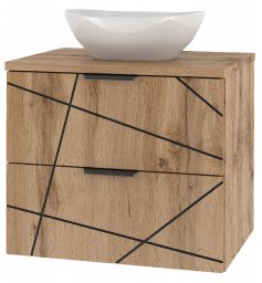 MEGSTYL Szafka łazienkowa z umywalką i blatem 60 cm WOOD-02 z szufladami DĄB WOTAN