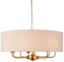 Lampa wisząca ENDON Okrągła lampa wisząca Highclere 110727 materiałowa mosiądz beżowy