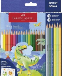 Faber-Castell Kredki sześciokątne Dinozaur 18+6kol + naklejki