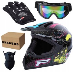 PRO-BIKER Kompletny Zestaw Motocyklowy: Kask L + Gogle + Rękawice + Maska Enduro Quad