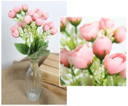 Gigabyte bukiet 2szt  PEONIA z białym dodatkiem, wys. 34 cm 5 łodyg (15 kwiatów 2,5x2,5 cm) RÓŻOWA KMD-2408C