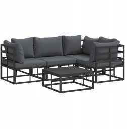 vidaXL Zestaw Sof na Ogród z poduszką 5 pcs Czarny Aluminium Lumarko!