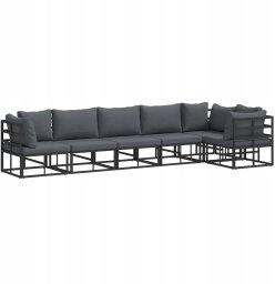 vidaXL Sof na Ogród z poduszką 6 pcs Czarny Aluminium Lumarko