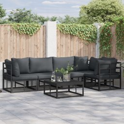 vidaXL Sof na Ogród z poduszką 5 pcs Czarny Aluminium Lumarko