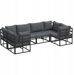vidaXL Sof na Ogród 6 pcs Czarny Aluminium Lumarko